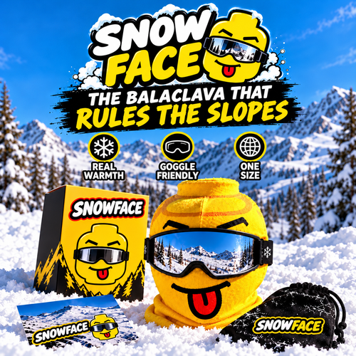 SnowFace funny ski mask in the snow